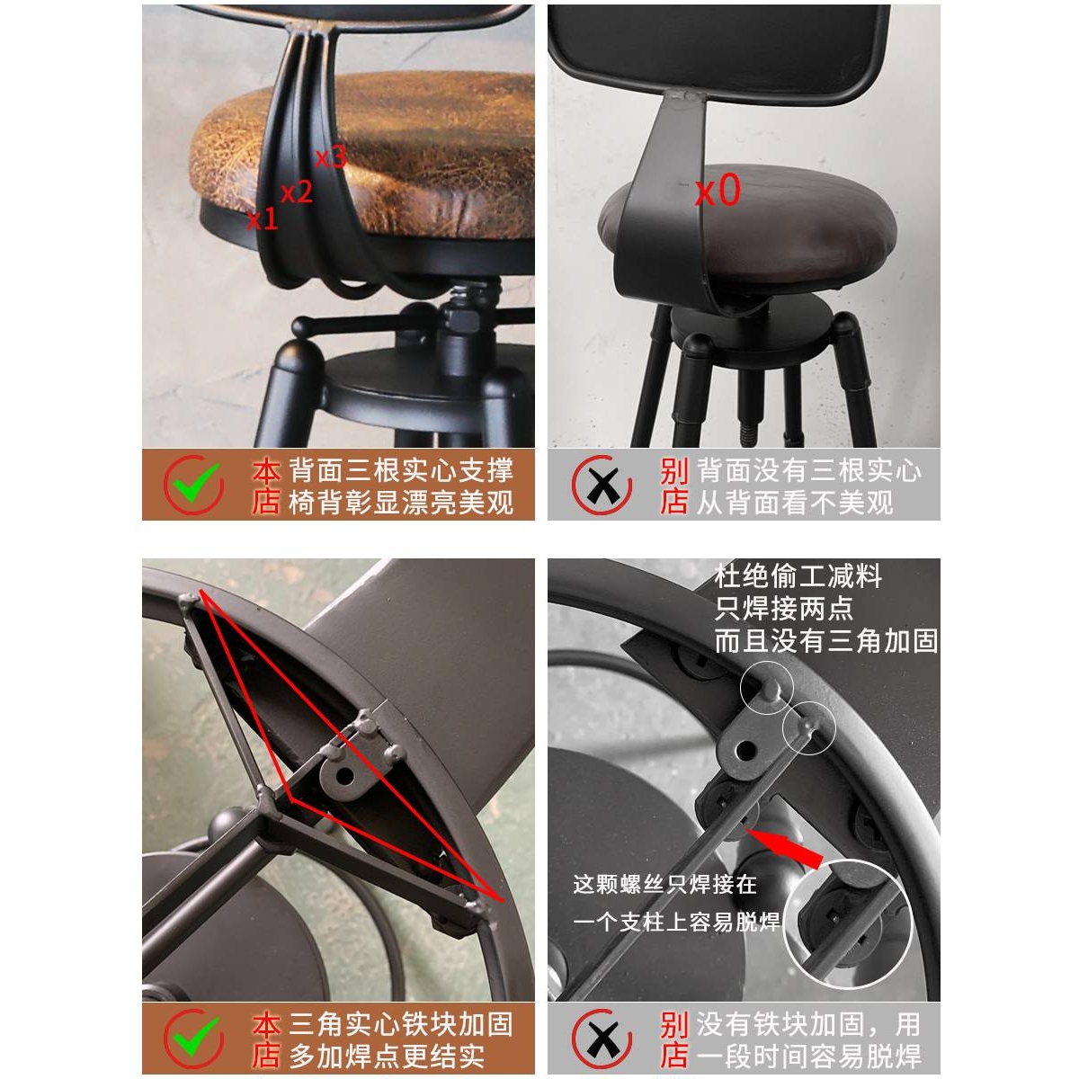 #吧台椅铁艺酒吧椅子旋转升降椅高脚凳靠背高脚椅现代简约家包邮