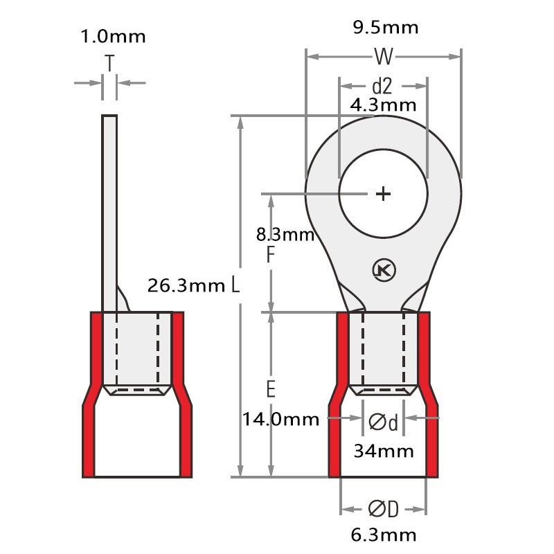 RV5.QMA5-4L圆形绝缘接端子紫铜O型冷预压端子线鼻线子有认证KST