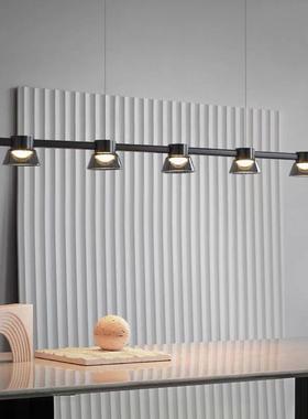 意式极黑色餐简厅吊灯设师款MLE大气岛台吧LED一台字长条计玻璃吊