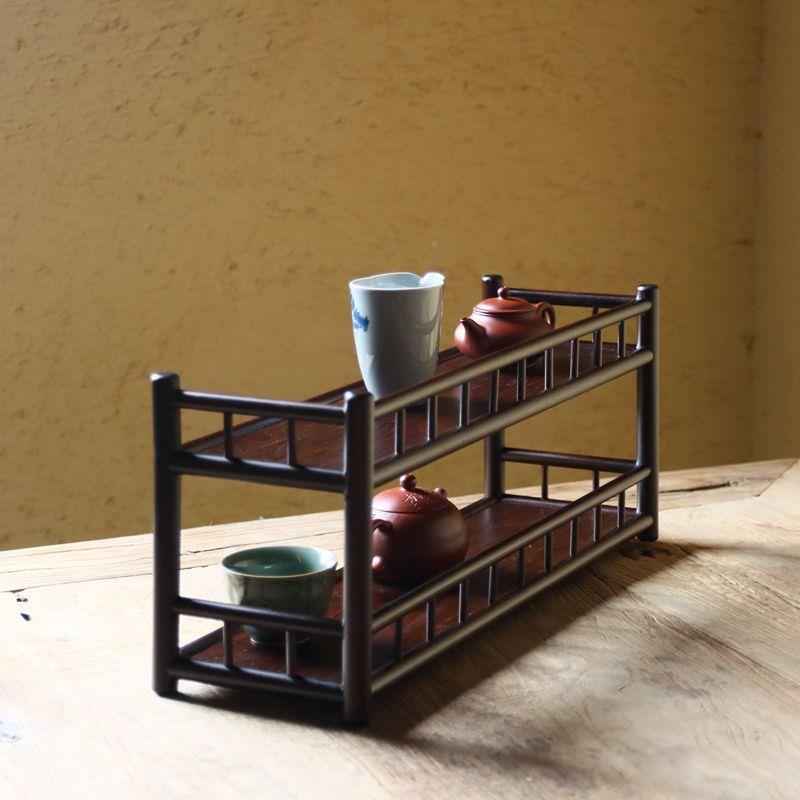 楠竹双层茶几bj-9021纳架紫砂壶收收展纳示件台茶道配件桌面收纳