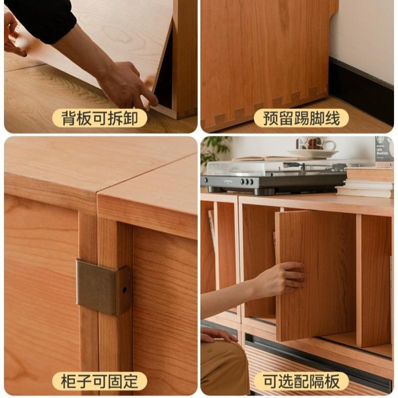 实木书柜客电视柜日WHX木式樱桃落地矮储书物厅柜自由组合架
