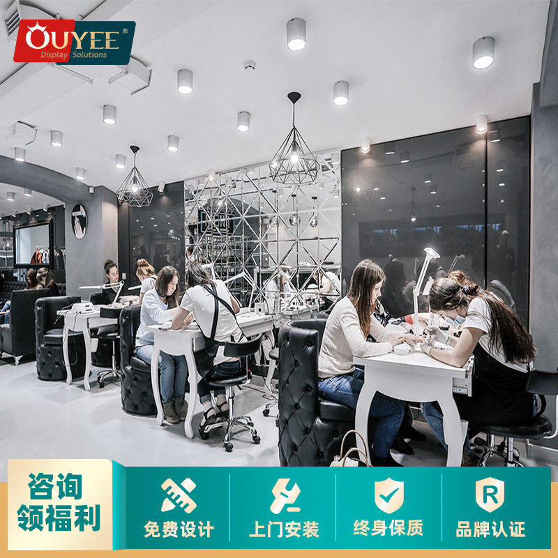 网红美甲台桌面 整店设计美甲桌椅套装美妆店前台皮质沙发高椅子