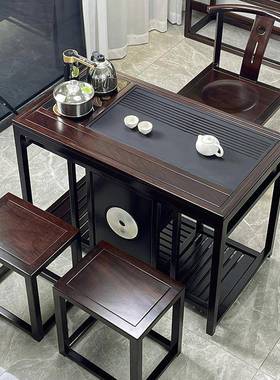 花木茶桌KX-61375椅组合可移动桌带茶轮用实木茶车小茶家台烧梨水