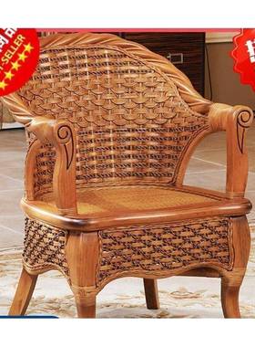 木藤椅天然人真藤编单人靠背椅阳休GWA闲家用实台滕椅老椅藤椅三