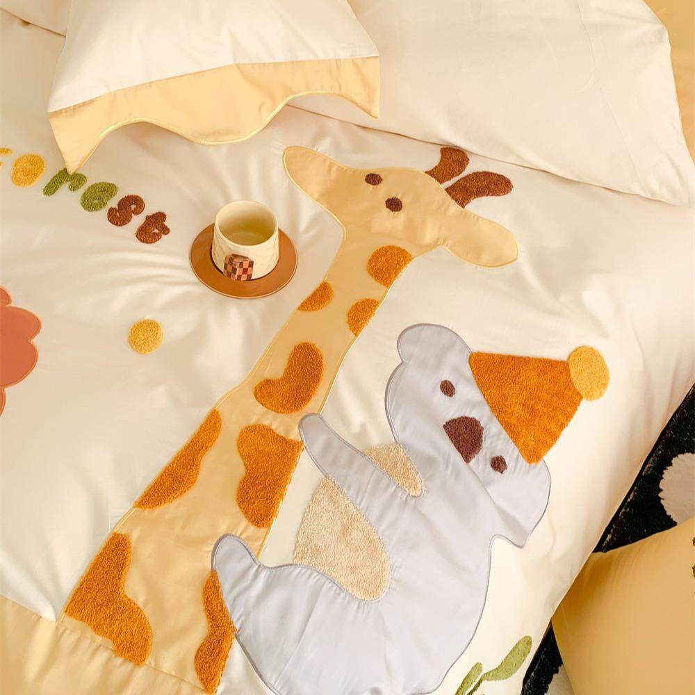 长卡通风绒绣YDY棉四套可爱动物贴件布刺儿童款全棉被套床品