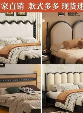 人床头单卖美式靠包色1.5米双床床法式复古CTH软包中古黑风实木床