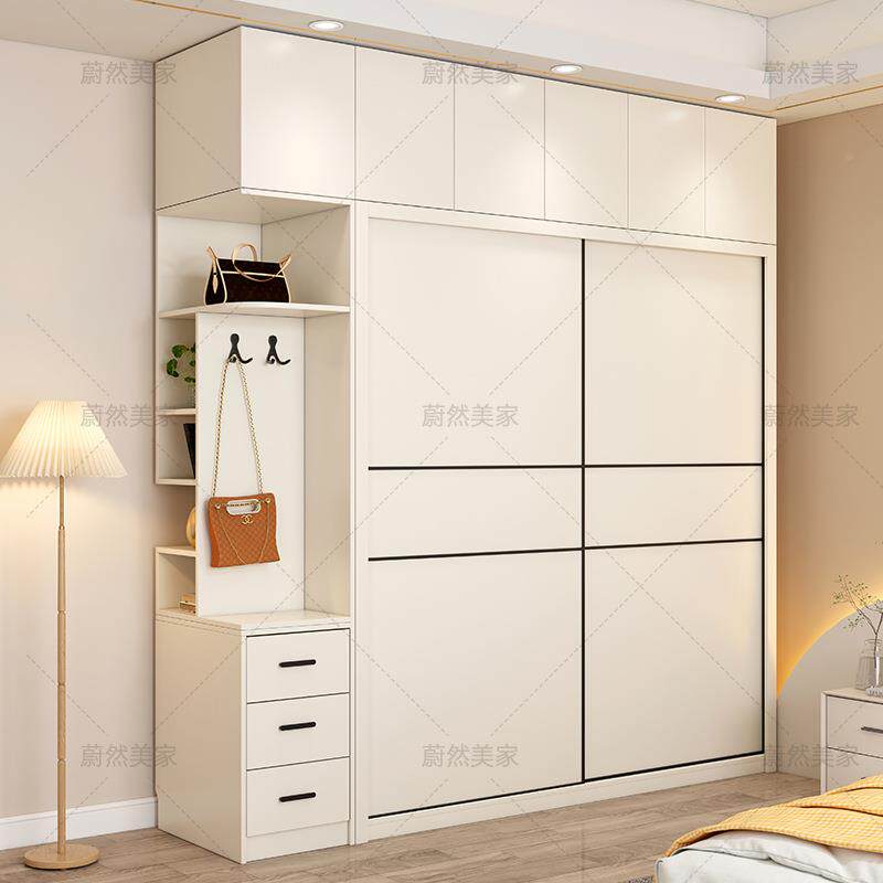 奶油风推拉主AEY门户衣柜卧室家用现代简约门小型卧实木滑移收纳