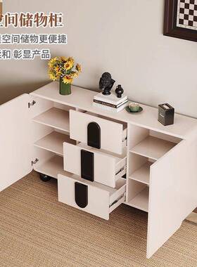 %实木餐JIV边柜$靠房墙一厅斗柜现代体简约厨&%储客物柜奶油风茶