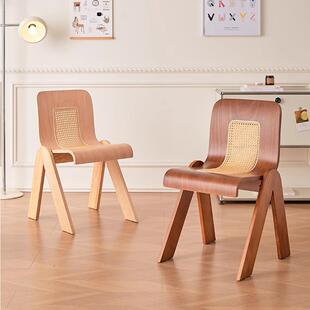 高端中古木风计感家用小型实藤编靠背餐椅20231002法式设轻奢室梳