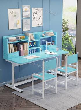 谋生儿降人童学习桌椅双LQQ可升小学生书桌简约家写字桌带书架女