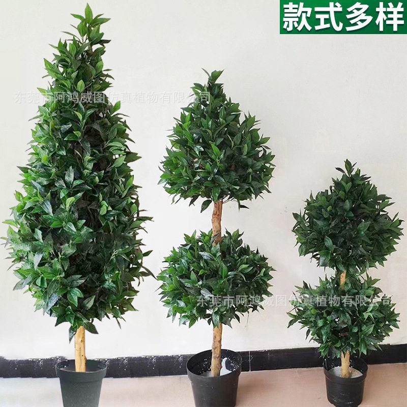 仿真月桂树盆栽小树月桂 圆形假树叶喜庆装饰绿植圣诞树厂家供应