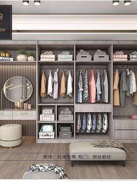 轻奢衣柜家用卧室玻璃门简约现衣小ERN户型亮光实木柜代带台梳妆