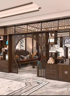 中拱隔断客厅装饰柜门实木月亮门入式户玄关镂空月洞SVL博古架新