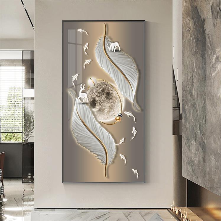 OBO代轻奢关装饰画羽现毛走廊尽头挂画简玄大气入户门过道l约ed灯