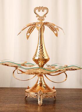 欧酒店提果精致分式水式果盘手金色花纹果盘JAZ现代家盘居装饰品