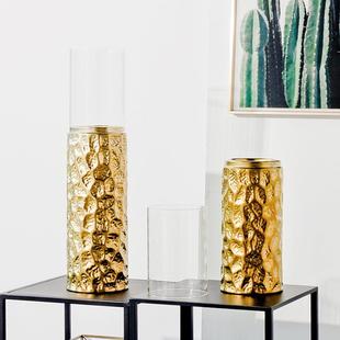 璃件陶瓷烛台底座哑光浮雕纹蜡台摆软装美式NHTC2226玻现代烛家居