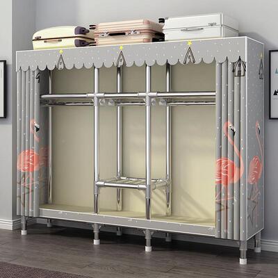 简易家用卧室组布衣柜出租XXU房收铝合架加粗厚落地纳装衣橱金架