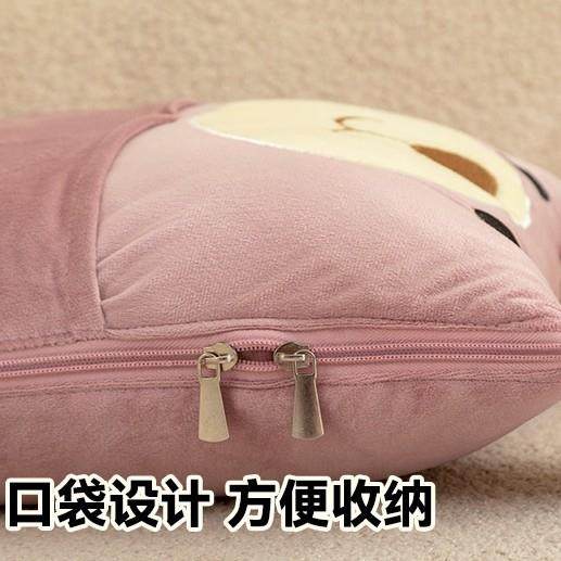 汽车用抱枕被被带抱枕被口袋折子叠收纳靠绒枕被卡通熊贴布绣靠垫