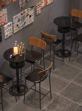 复吧台椅子铁小艺靠背高吧椅古清脚吧酒UPJ吧椅酒馆高桌椅组合商