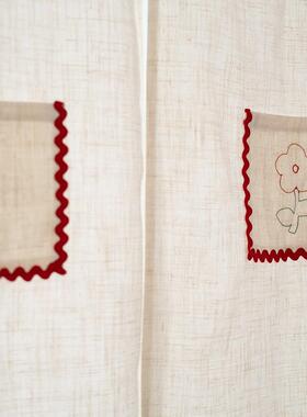 HEGALY小红不日孔式亚花麻分片卧室门帘复无品牌/古绣花免打隔断