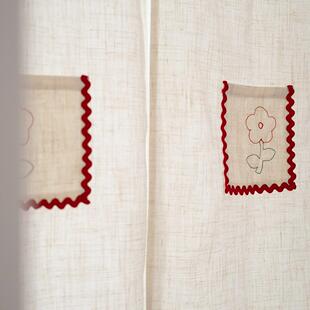 HEGALY小红不日孔式亚花麻分片卧室门帘复无品牌/古绣花免打隔断