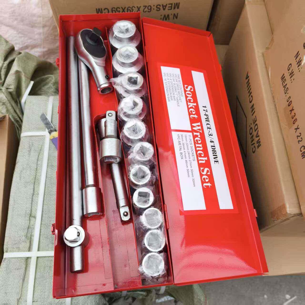 重型1件套3/4英寸动棘140驱轮扳手171PC公制筒19mm-50mm铁盒汽修