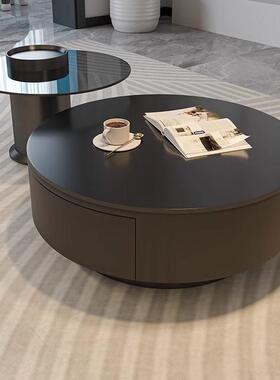 板圆形家茶几客厅用轻奢现代约大气大岩小户型简黑色茶桌意式LVI