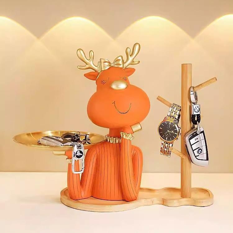 钥匙纳摆鹿托盘家居客厅房间件创意入户进关门8040口玄轻奢桌面收