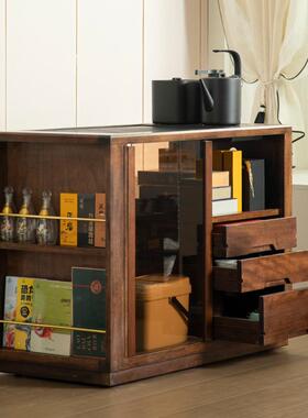 实木大茶柜移动桌茶乌家用茶具收FIP纳茶柜金石茶台盘烧水壶一体