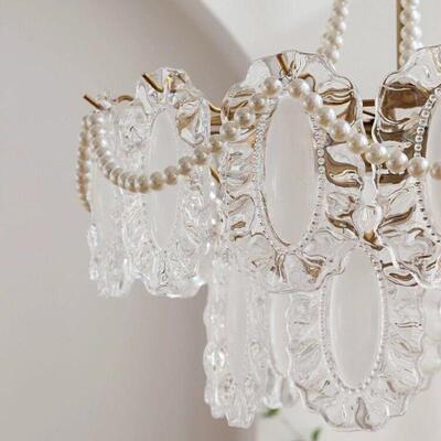 轻3551式轻奢复古裙边玻璃客厅吊法灯文艺清民宿装饰灯室书新卧房