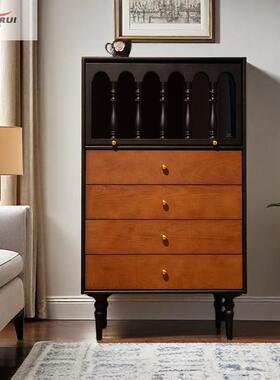 法式复古风蜡木斗柜客厅靠储物边柜中古ELPW0级墙防白霉收纳柜