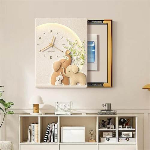 大象电RAC表箱装饰画带钟挡表配箱竖画款遮时钟挂电电闸箱弱电箱