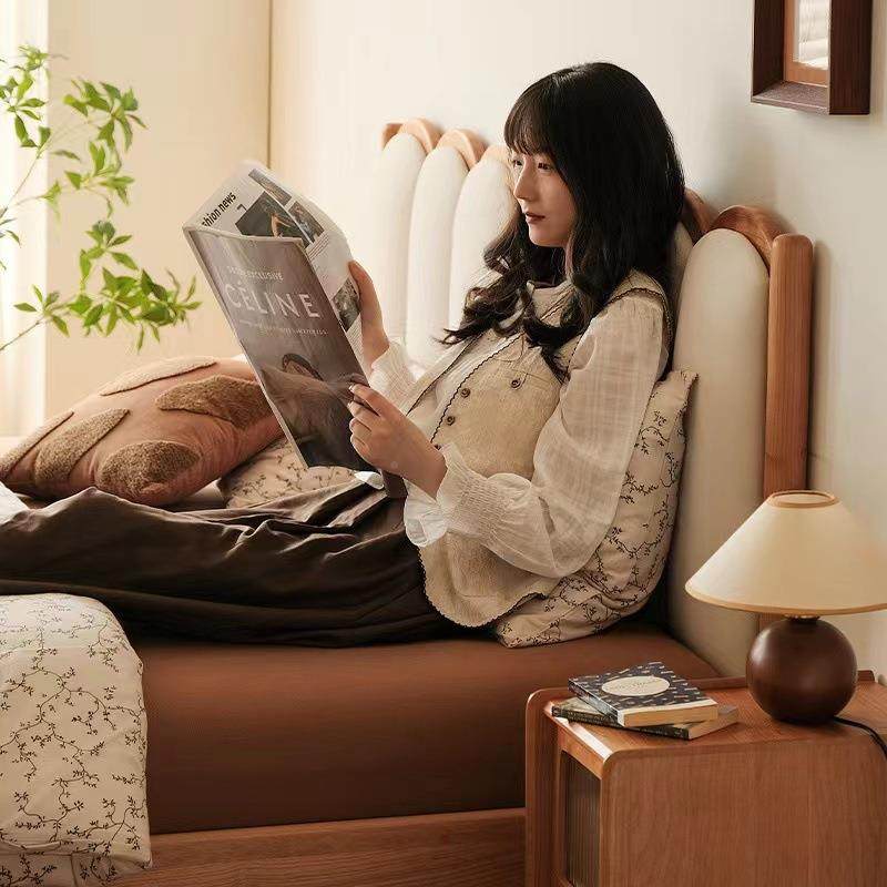 美樱桃木实木床黑胡桃现木卧北室代简约户型小原木单人PXP双人床