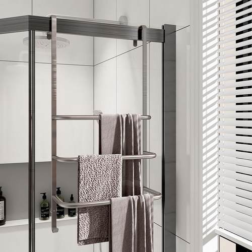 浴室毛巾架卫生间KLW置物架巾免打孔淋门后浴房玻璃门浴挂架子毛