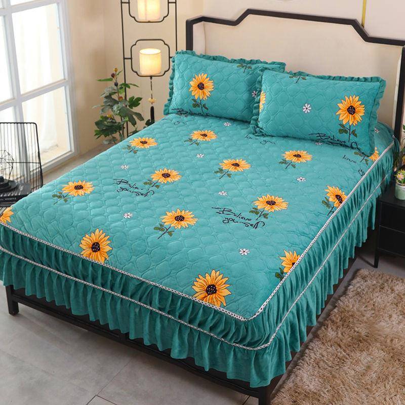 新床款水晶LQY绒夹棉裙三件套暖床罩保床裙款床单围单件绒面床笠