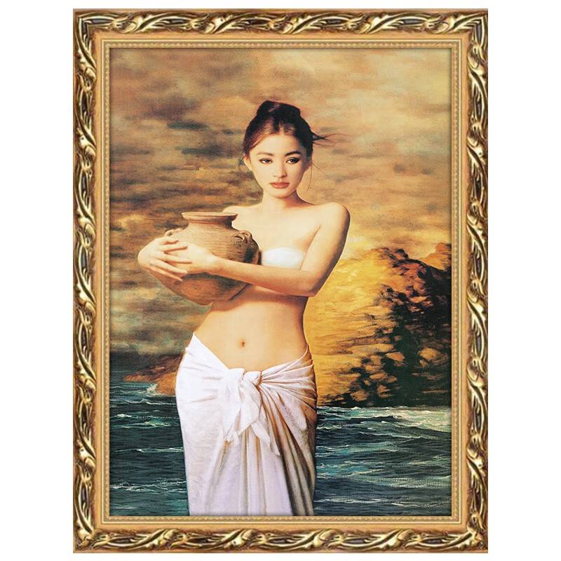 林格印象抱陶女挂画美女卫生间洗手间装饰画浴室酒店房间油画世界图片