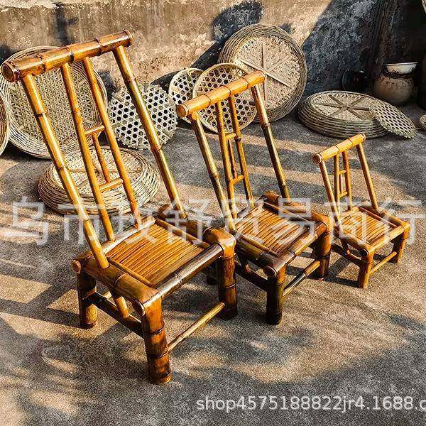 包邮儿童竹RXJ凳周照岁拍围煮炉茶复子古商铺餐椅小孩竹椅靠背竹