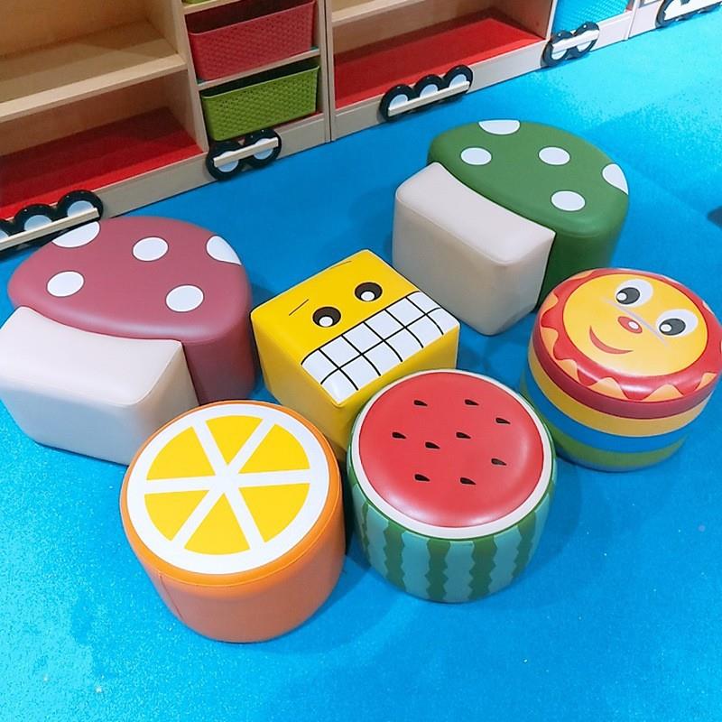 幼儿园童早蘑教儿软包沙LXQ凳水果发椅菇西瓜橙子太阳大板牙方凳