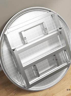 加厚不锈桌子钢圆桌家用可折叠夜宵餐大PEE特排档烧烤大圆桌厚食