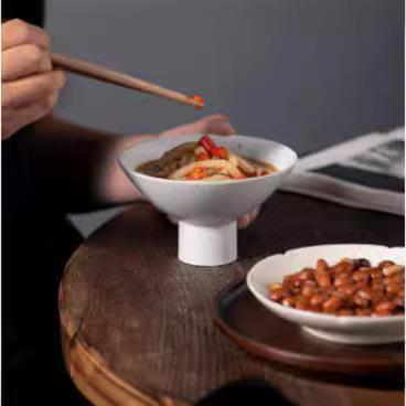 日式创碗意陶碗瓷斗笠家用高脚碗复手工粗67919陶餐具米饭甜品古