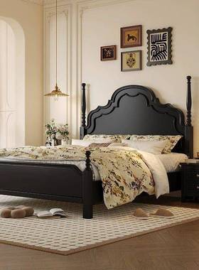 法5708美式木床古风双安人式床娜.复古简约.卧室复婚床黑色古风床