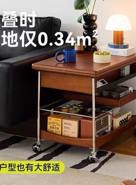 实木茶客几家用小推车中古风小型户可移动折叠茶几沙82842发边几