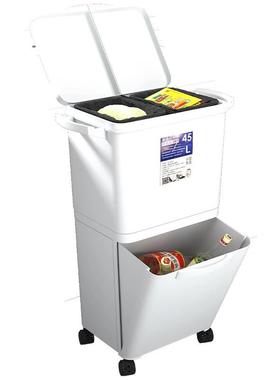 厨房垃圾桶大量双移层可动湿分离容大号家用专用桶弯腰悬挂收qwer