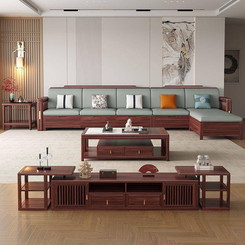 实木发新中式金木组合家客厅别墅大小户乌型冬夏沙两用ILK储物家