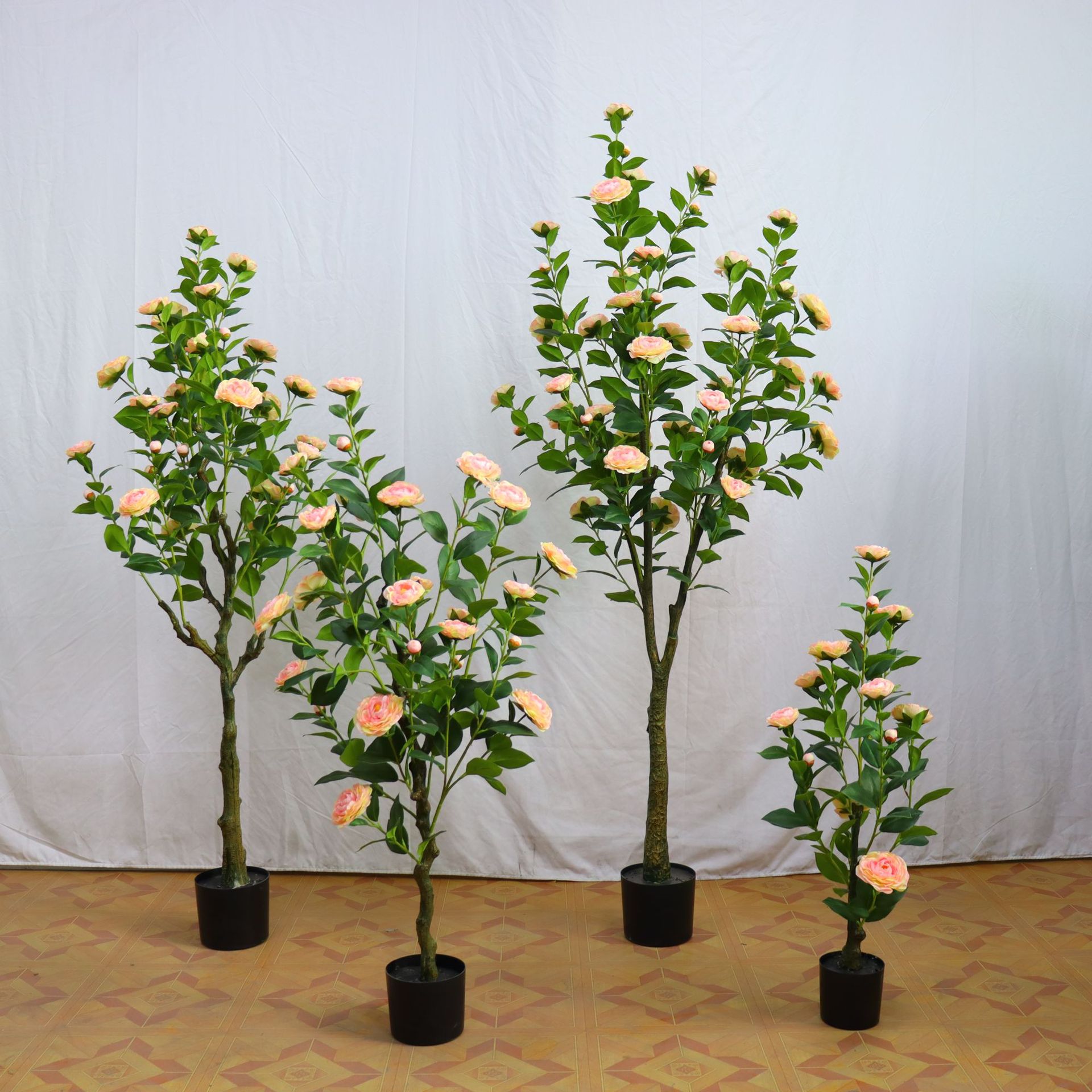 仿真绿植大茶花玫瑰花树盆栽家居橱窗软装造景摆件假花工厂直供