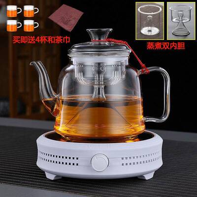 加厚大容量玻璃耐茶高温汽煮器黑茶烧蒸茶壶蒸INP套装水养生壶电