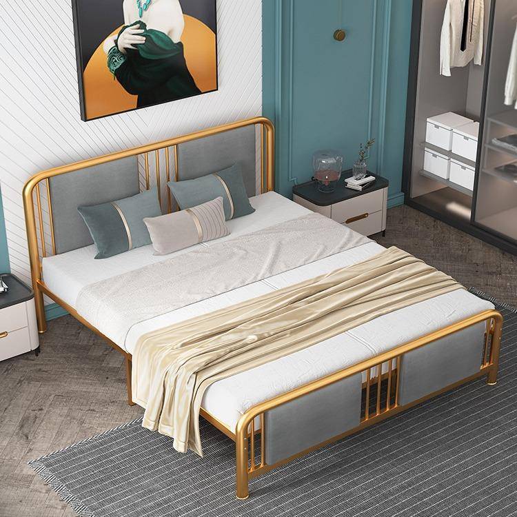铁艺床双人现代简约软包家床用靠软床公.寓SSV12米1.5米民宿单人