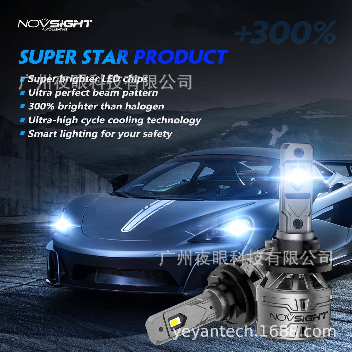 NOVSIGHTN61系列LED车灯跨境热卖新款通用灯泡汽车LED大灯
