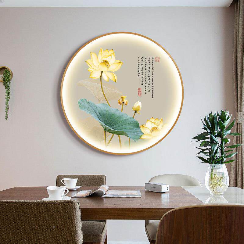 圆形带装饰画新中厅式荷花壁画餐茶xwCY金荷墙室卧室走廊玄灯关挂