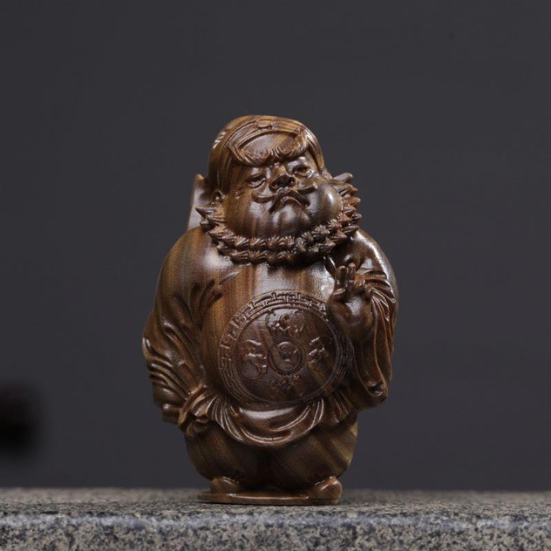 绿檀木雕钟馗师降手把件摆件檀钟馗ZOD木把玩紫件文玩男士